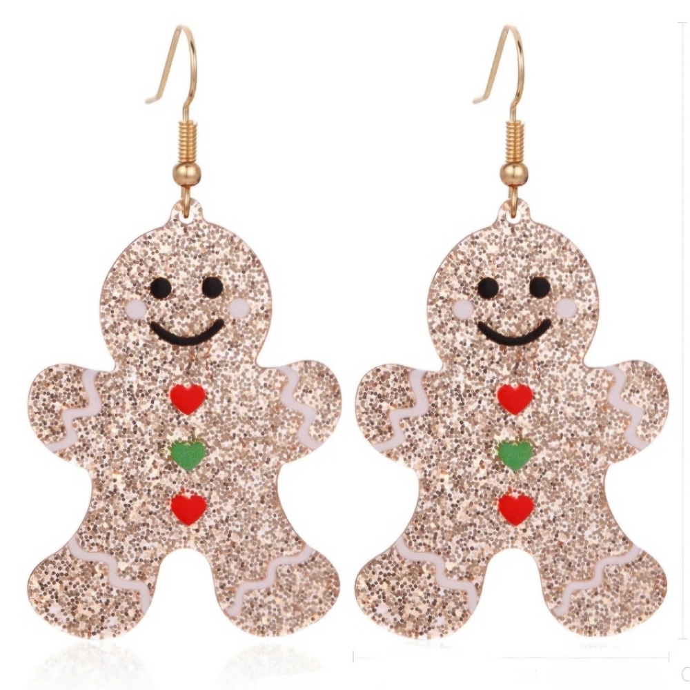 Festive Gingerbread Glitter Earrings - Picture 1 of 7